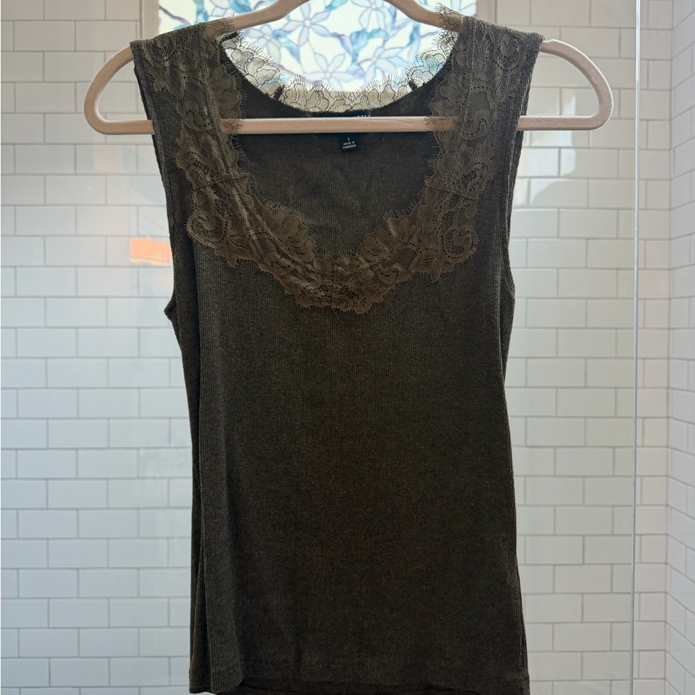 J. Crew Olive Lace-Trim Sleeveless Camisole